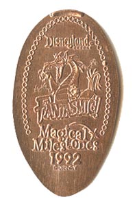 1992 pressed penny Dragon Fantasmic! Debuts from the ParkPennies.com collection of Disneyland 50th Anniversary Magical Milestones pressed coins.