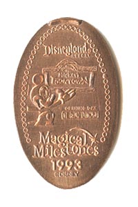 1993 pressed penny Mickeys Toontown Opens from the ParkPennies.com collection of Disneyland 50th Anniversary Magical Milestones pressed coins.