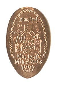 1997 pressed penny it’s a small world Holiday Opens  from the ParkPennies.com collection of Disneyland 50th Anniversary Magical Milestones pressed coins.