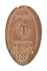 1998 pressed penny The New Tomorrowland Opens from the ParkPennies.com collection of Disneyland 50th Anniversary Magical Milestones pressed coins.