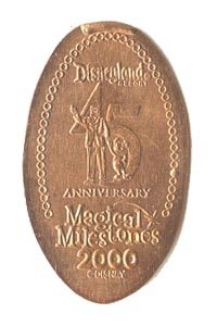 2000 pressed penny Walt and Mickey, 45th Anniversary of Disneyland Park from the ParkPennies.com collection of Disneyland 50th Anniversary Magical Milestones pressed coins.