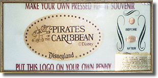 Early DL0011 Marquee Pirates of the Caribbean Pressed Coin Machine c. 1997. Image courtesy of the Wooten Family.