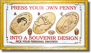 Snow White, Witch, and Bashful pressed penny machine DL0039-41 marquee.
