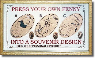 Winnie the Pooh, Tigger and Eeyore DL0070-72 pressed penny machine marquee. Image courtesy of the Wooten Family.