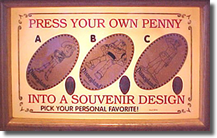 Woody, Buzz Lightyear and Sarge Disneyland pressed penny machine marquee DL0077-78-79. Image courtesy of the Wooten Family.