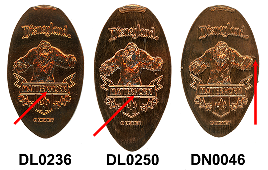 Comparison of MatterNhorn, Matterhorn, DL0236, DL0250 and DN0046 pressed coins, large image