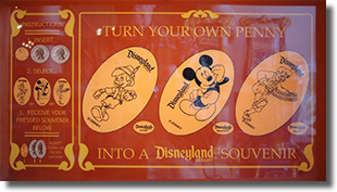 The DL0399-01 Pinocchio, Mickey and Geppetto Pressed Penny Set Marquee. 
