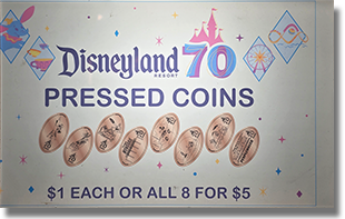 Space Mountain Exit area Souvenir Press DL0850-857 Rocket, Space Mountain,  Star Tours, Monorail, Autopia, Finding Nemo Subs, Train, PeopleMover, Disneyland 70th Anniversary Pressed Penny Machine. Onstage 1-2026.