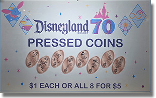 EngineEar Souvenirs, Souvenir Press DL0866-873 Pluto, Chip N Dale, Goofy, Clarabelle, Mickey, Minnie, Donald, Daisy Disneyland 70th Anniversary Pressed Souvenir Machine Marquee. 1-2026.