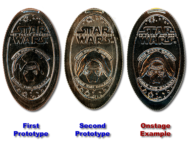 The DN0128, DN0128a and DL0636 Star Wars Kylo Ren pressed coin comparison.  