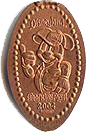 DN0030 Racer Mickey Mouse Prototype vertical pressed penny. 