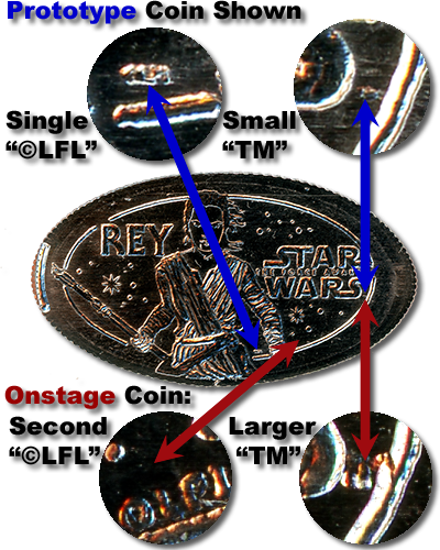 The DN0126 and DL0634 Star Wars Rey pressed coin details.