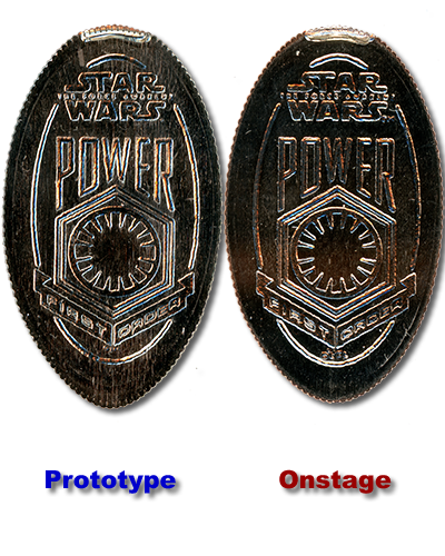 The prototype DN0129 and onstage DL0637 First Order Logo pressed coins.