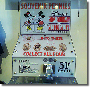 PRESSED COIN MACHINE AT DISNEY'S SODA FOUNTAIN AND STUDIO STORE, HOLLYWOOD, CALIFORNIA 2009.