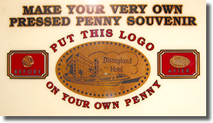 Disneyland Hotel Monorail stop penny press machine sign