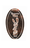 DR0237 Vending Style Hand-Crank Penny Press Machine Judy Hopps of Zootopia pressed penny.  Vertical image of Judy Hopps in a proud pose with her arms crossed, under a Downtown Disney® DISTRICT, ©DISNEY banner,   dot border. First reported onstage January 21, 2024. 