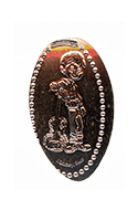 DR0244 Vending Style Penny Press Machine Miguel Rivera with his Guitar pressed penny. Vertical image of Miguel Rivera leaning on his guitar, ©DISNEY / PIXAR at the bottom of the design, dot border.