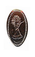 DR0247 Vending Style Penny Press Machine Merida with her Bow, pressed penny Vertical image of Merida with her bow from the movie Brave, ©DISNEY / PIXAR at the bottom of the design, dot border.