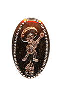 DR0253 Vending Style Penny Press Machine Miguel of the Movie Coco Playing His Guitar, 70th Anniversary Logo, vertical Disneyland Resort 70th Anniversary pressed penny image.  Located in the World of Disney, Downtown Disney, Disneyland Resort, USA.  First reported onstage by May 16, 2025. 