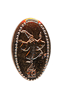 DR0256 Vending Style Penny Press Machine Merlin of The Sword in the Stone, Dancing over a 70th Anniversary Logo, vertical Disneyland Resort 70th Anniversary pressed penny design.  Located in the World of Disney, Downtown Disney, Disneyland Resort, USA.  First reported onstage by May 16, 2025. 