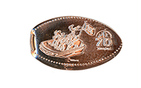 DR0257 Vending Style Penny Press Machine Pirates Mickey, Minnie, Goofy and Donald Aboard a Pirates of the Caribbean Ship, 70th Anniversary Logo, horizontal Disneyland Resort 70th Anniversary pressed penny image. Located near Wetzel's Pretzels & Salt & Straw in Downtown Disney, Disneyland Resort, USA. First reported onstage by May 19, 2025. 