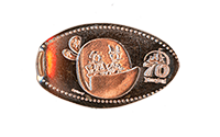 DR0259 Vending Style Penny Press Machine Donald and Daisy Duck Enjoying The Haunted Mansion Attraction, 70th Anniversary Logo, horizontal Disneyland Resort 70th Anniversary pressed penny image.   Located near Wetzel's Pretzels & Salt & Straw in Downtown Disney, Disneyland Resort, USA. First reported onstage by May 19, 2025. 