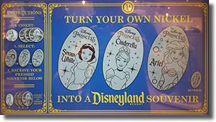 DR0192 - DR0194 Snow White, Cinderella, Ariel  pressed *nickel* machine marquee 11-2-2017.