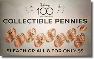 Pixar Place Hotel Disney 100 Years of Wonder pressed penny set marquee