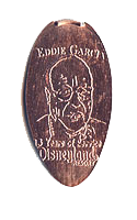 DS0014 Retired Eddie Garcia, 13 YEARS OF SERVICE, DISNEYLAND ® RESORT penny reverse engraved by the Disneyland Arcade Shop at The Disneyland Resort.
