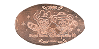 Duffy and Sallie Mae waving  HKDL 10th Anniversary Magical Coin pressed penny.