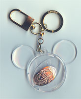 Mickey Mouse clear plastic pressed penny holder key chain