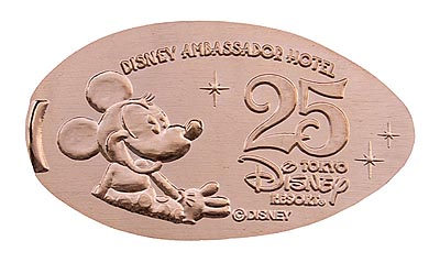 Minnie Mouse Ambassador Hotel TDR 25th Anniversary medal or pressed penny coin.