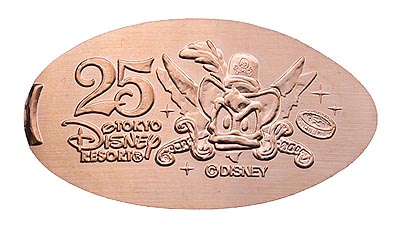 Angry Donald Tokyo Disneyland 25th Anniversary medal or pressed penny coin.