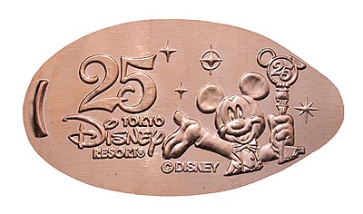 Mickey Mouse Tokyo Disneyland 25th Anniversary medal or pressed penny coin.