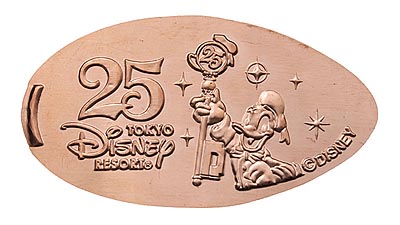 Donald Tokyo Disneyland 25th Anniversary medal or pressed penny coin.