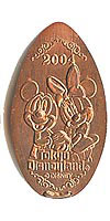 Click to zoom this 2004, Mickey Mouse and Minnie Tokyo Disneyland Pressed Penny or Nickel souvenir medal