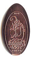 RIO, The Rainforest Cafe Scarlet Macaw Tokyo Disneyland Pressed Penny or Nickel souvenir medal