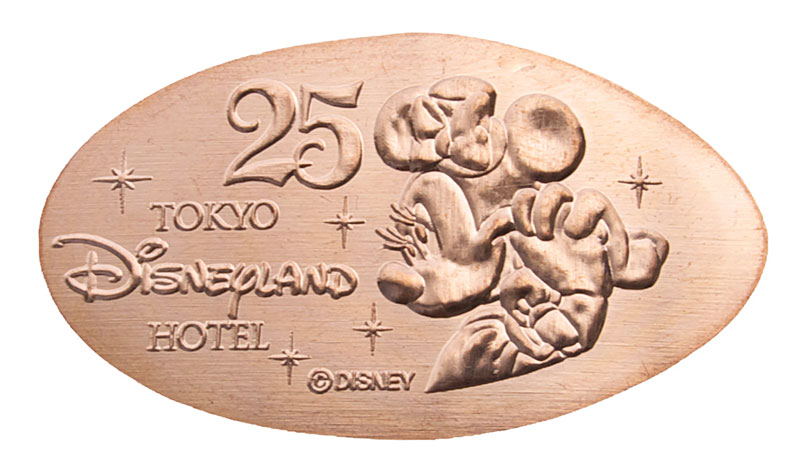Tokyo Disneyland Resort Hotel pressed penny medal, Minnie 25th Anniversary.