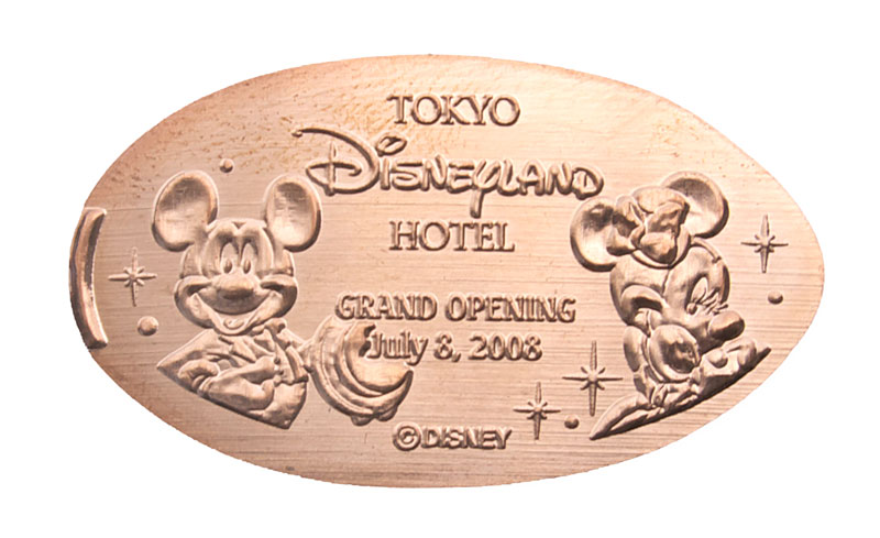 Tokyo Disneyland Hotel Grand Openning, July 8, 2008 pressed penny medal Mickey and Minnie.