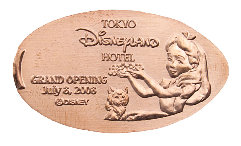 Tokyo Disneyland Hotel Grand Openning, July 8, 2008 pressed penny medal Alice and Kitten, her er ah... Kitten!