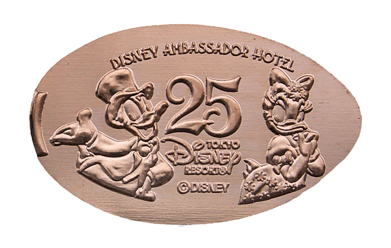 25th Anniversary Ambassador Hotel pressed penny medal Donald and Daisy.