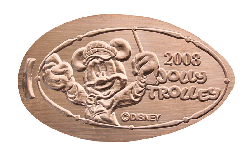 2008  Mickey Jolly Trolley pressed penny or elongated coin from TDR, Japan.