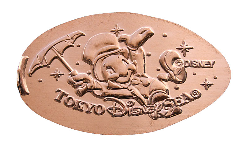 Jiminy Cricket Tokyo Disneyland pressed penny or medal released April, 2009