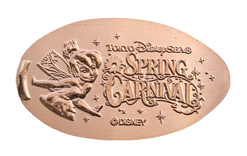 Nicely engraved Tinker Bell Spring Carnival pressed souvenir from Tokyo Disneyland