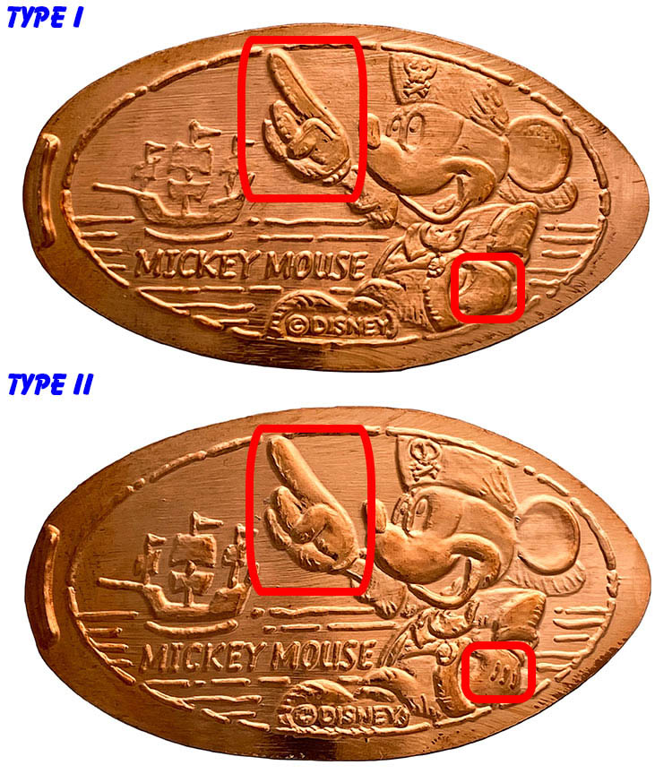 The Tokyo DisneyLand Pirate Mickey TDL0541 Type I and Type II Medals