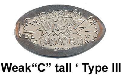 Weak C tall apostrophe Type III TDL9908 pressed penny.