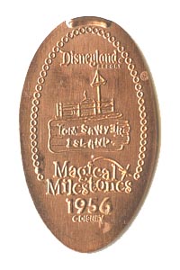 1956 Tom Sawyer Island Opens pressed coin from our elongated coin collection 1956 pressed coin Tom Sawyer Island Opens from our pressed coin collection