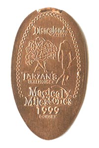 1999 pressed penny Tarzan&rsquo;s Treehouse Opens from our elongated coin collection