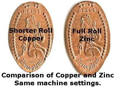 Copper and zinc cent pressed penny comparison