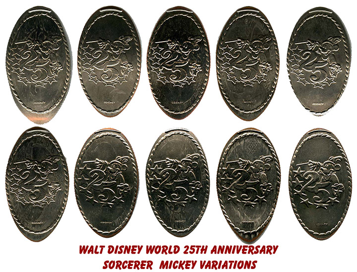 Sorcerer's Apprentice Mickey WDW 25th Anniversary Pressed Quarter Variations